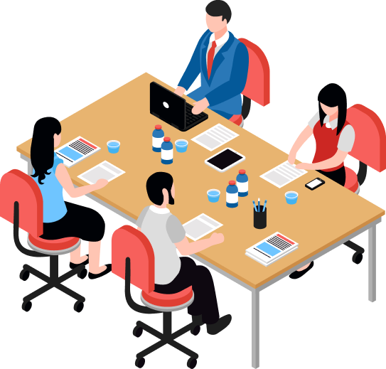 Cours d'informatique pour 3 personnes autour d'une table